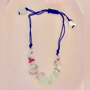 Bracelet Amazonite Aqua stone chip bead adj. cord, stone bead ends